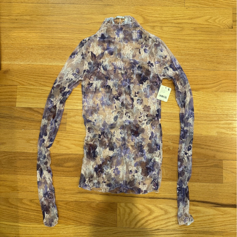 FREE PEOPLE Floral Mesh Turtleneck Long-Sleeve Top. Size S. NWT!!